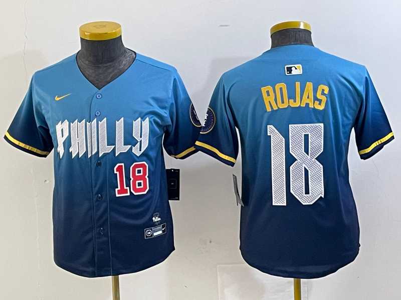 Youth Philadelphia Phillies #18 Johan Rojas Blue 2024 City Connect Limited Stitched Jerseys->mlb youth jerseys->MLB Jersey